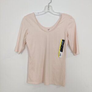 NEW gl:21 Women's Bodycon Blouse Size L In Pale Peach Color Cotton Stretch Comfy